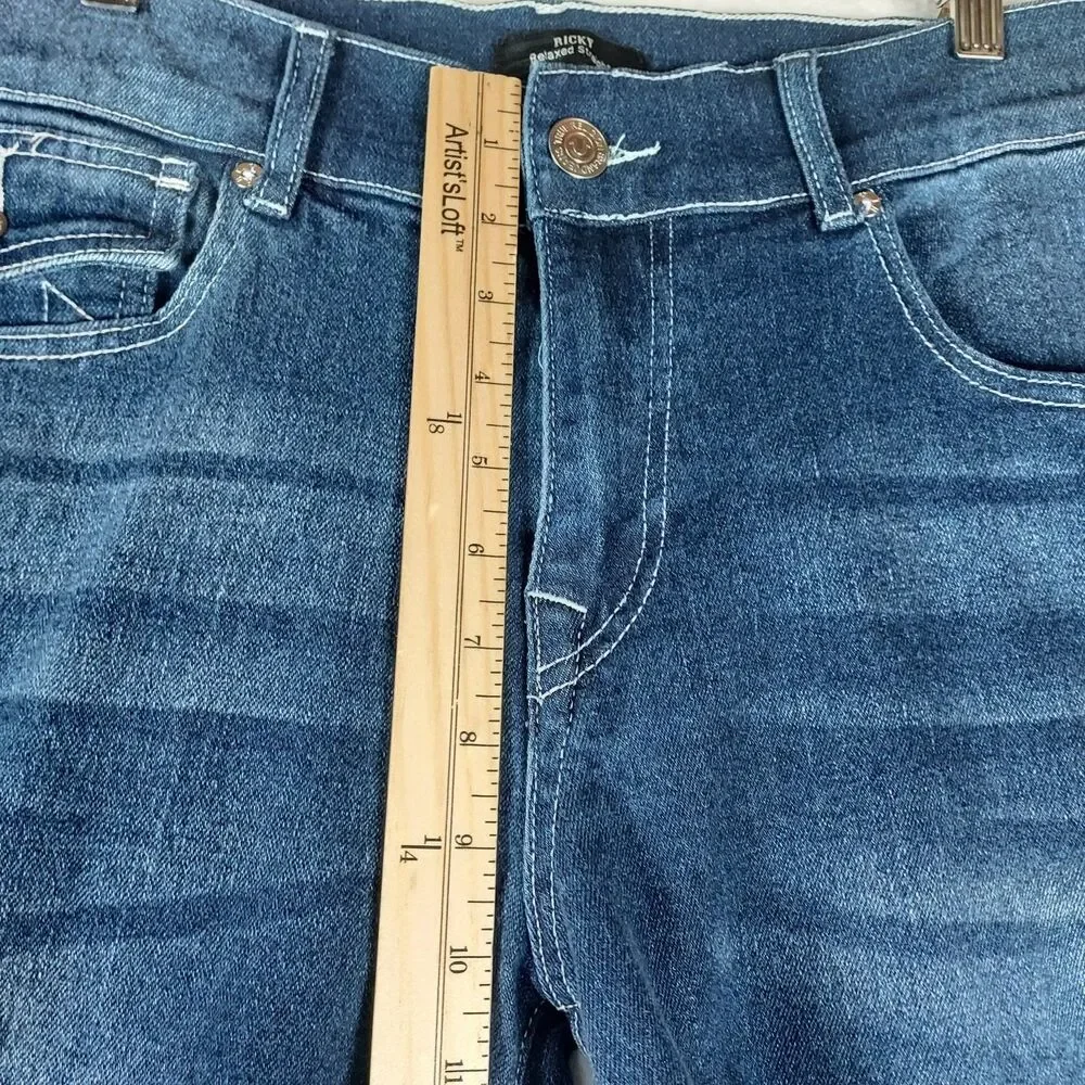 True Religion Ricky Relaxed Straight Jeans Medium Flake Blue Denim 34x34 NWT